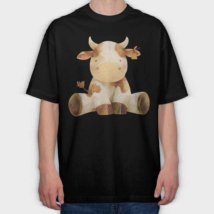 Cow Sitting Art, Tricou Oversize Barbati (Unisex)