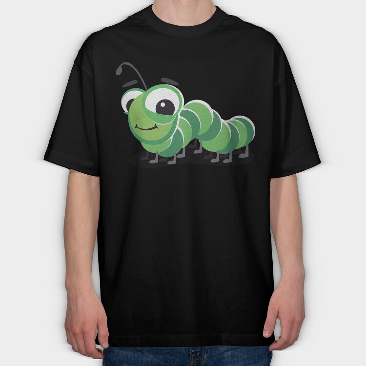 Green Caterpillar Smile, Tricou Oversize Barbati (Unisex)