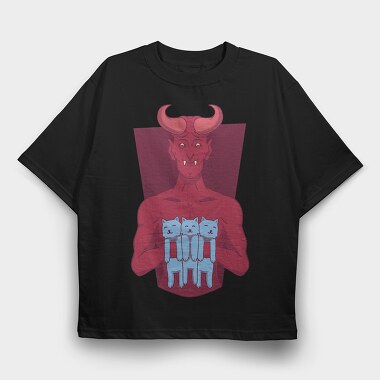 Devil With Cat Holding Kittens, Tricou Oversize Barbati (Unisex)