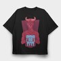 Devil With Cat Holding Kittens, Tricou Oversize Barbati (Unisex)