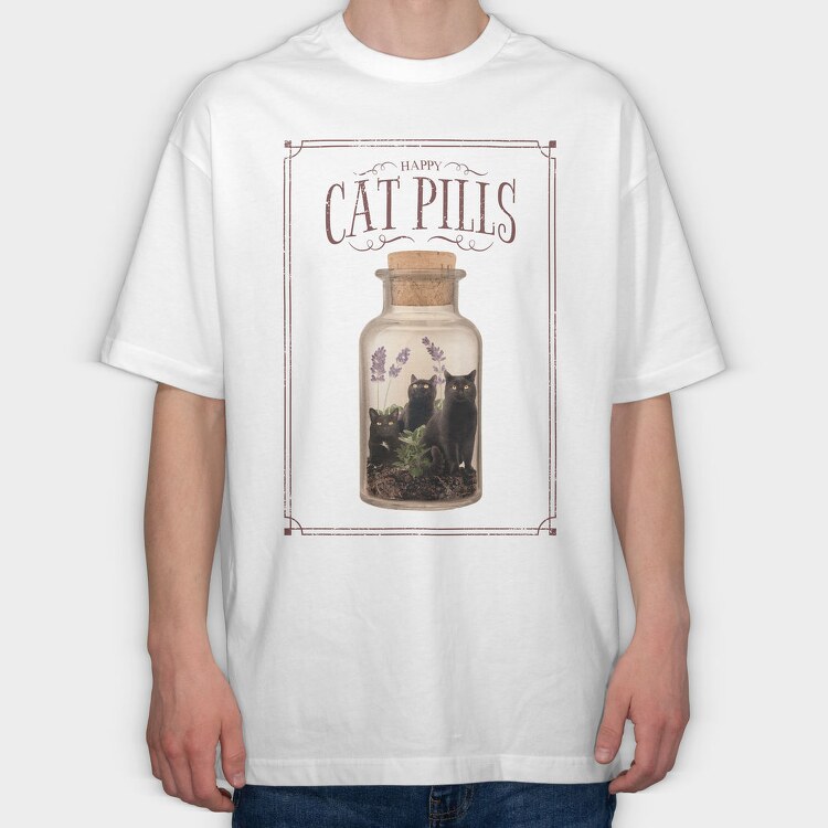 Happy Cat Pills, Tricou Oversize Barbati (Unisex)