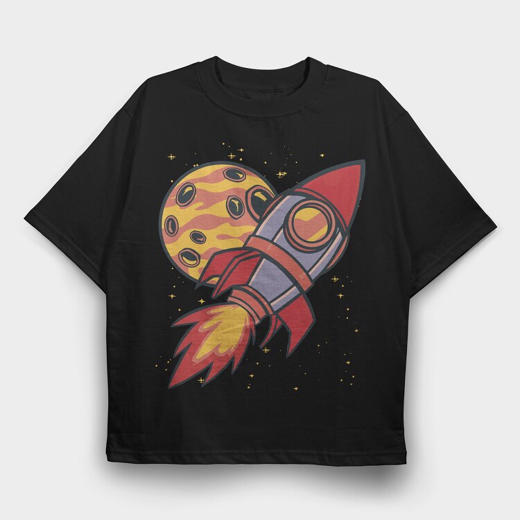Rocket And Planet Space, Tricou Oversize Barbati (Unisex)