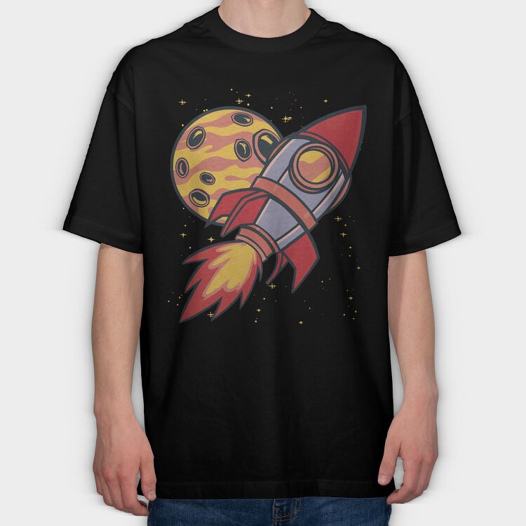 Rocket And Planet Space, Tricou Oversize Barbati (Unisex)