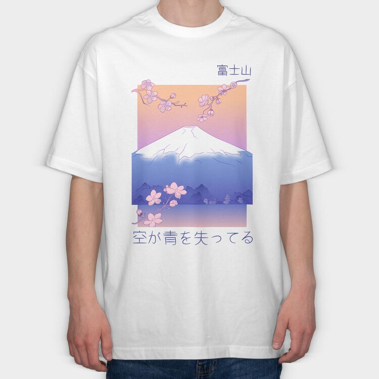 Japanese Mountain Landscape Vaporwave Anime, Tricou Oversize Barbati (Unisex)