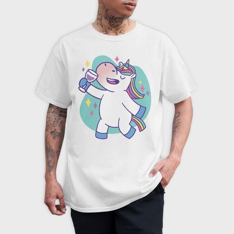Wine Unicorn Cartoon Drinking, Tricou Barbati (Unisex)
