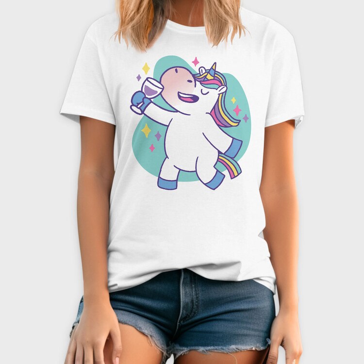 Wine Unicorn Cartoon Drinking, Tricou Barbati (Unisex)