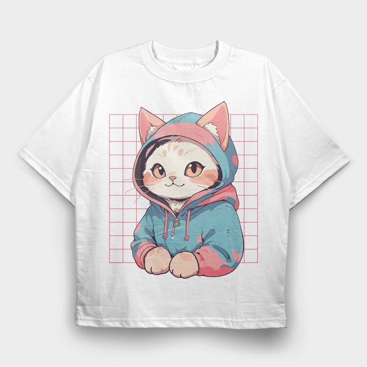 Anime Cat Cute, Tricou Oversize Barbati (Unisex)