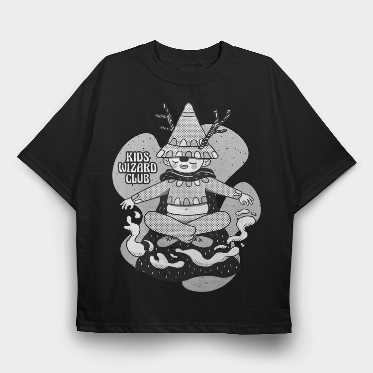 Cartoon Wizard Kid Fantasy Kids Club, Tricou Oversize Barbati (Unisex)