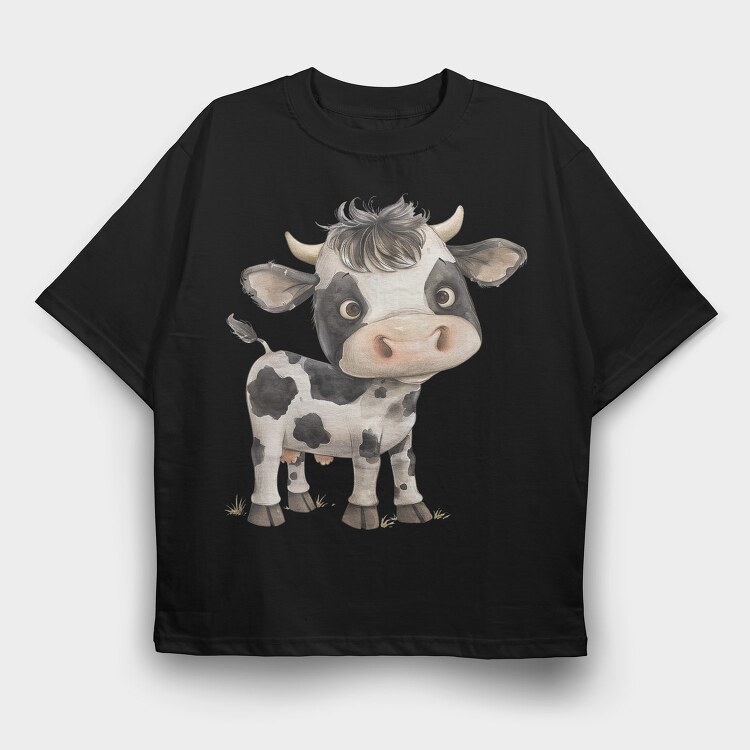 Cow Cute Face, Tricou Oversize Barbati (Unisex)