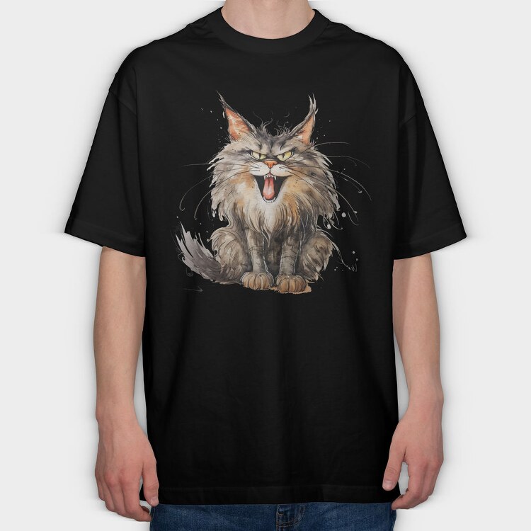 Angry Maine Coon Scream, Tricou Oversize Barbati (Unisex)