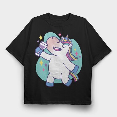 Wine Unicorn Cartoon Drinking, Tricou Oversize Barbati (Unisex)