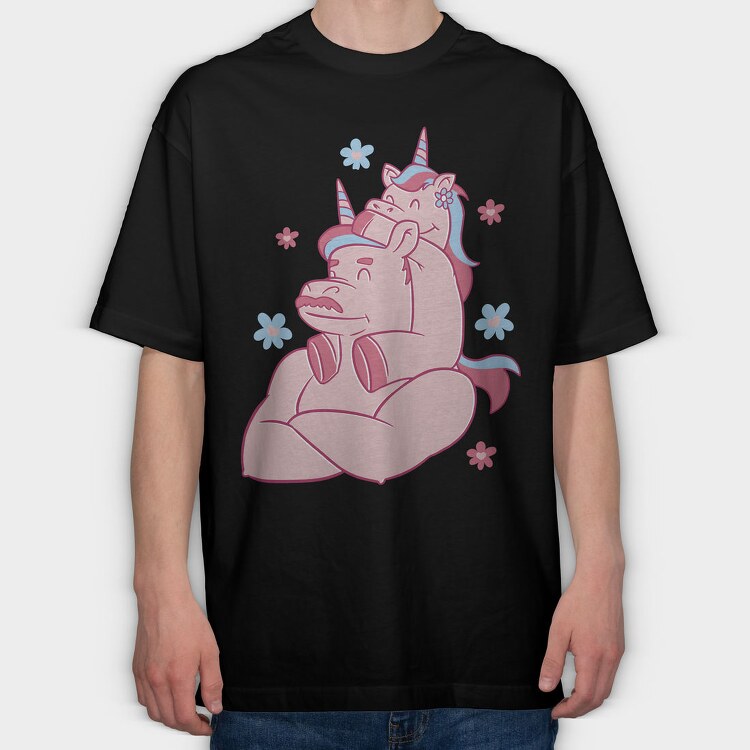 Unicorn Dad And Child Papa Unicorn, Tricou Oversize Barbati (Unisex)