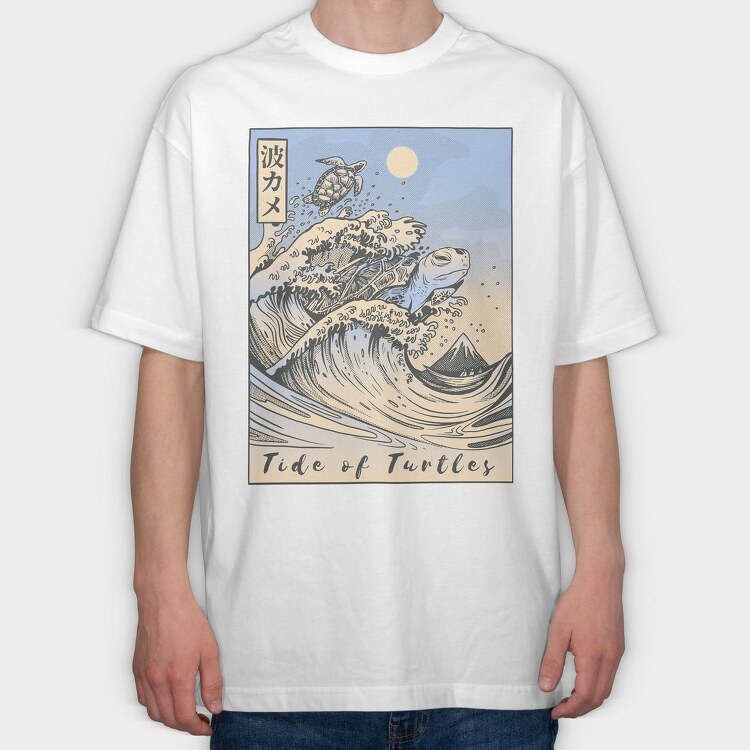 Japanese Turtle Ukiyo Wave Sea, Tricou Oversize Barbati (Unisex)