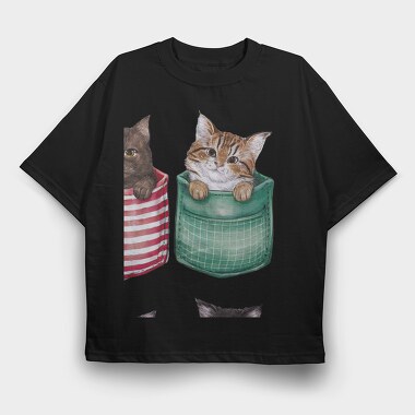 Cute Cats Pockets, Tricou Oversize Barbati (Unisex)
