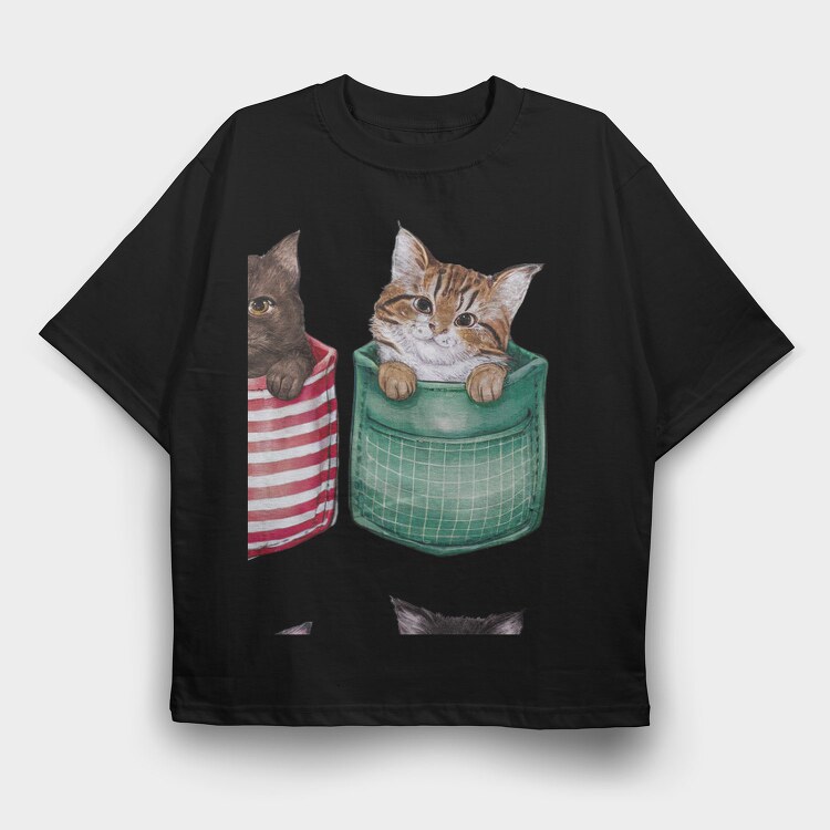Cute Cats Pockets, Tricou Oversize Barbati (Unisex)