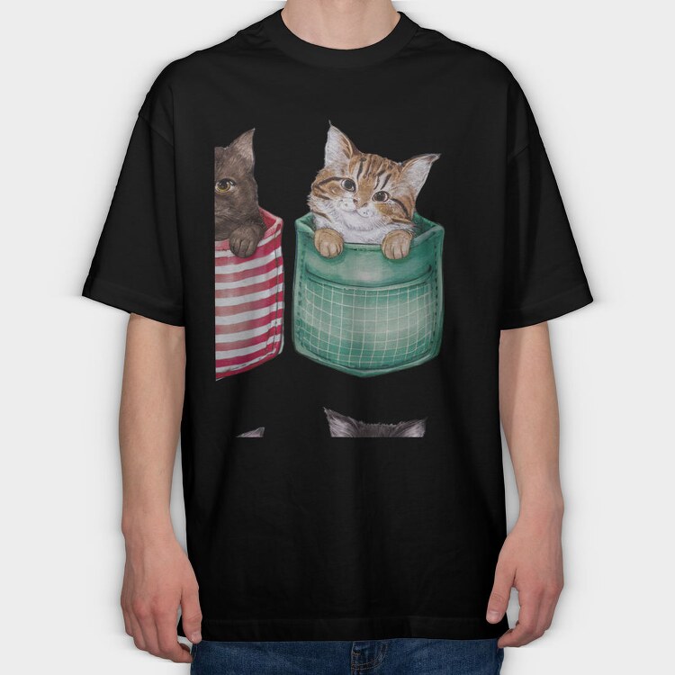 Cute Cats Pockets, Tricou Oversize Barbati (Unisex)