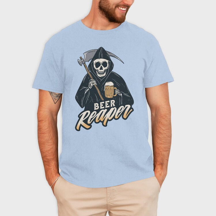 Grim Reaper Drinking Beer Skull, Tricou Barbati (Unisex)