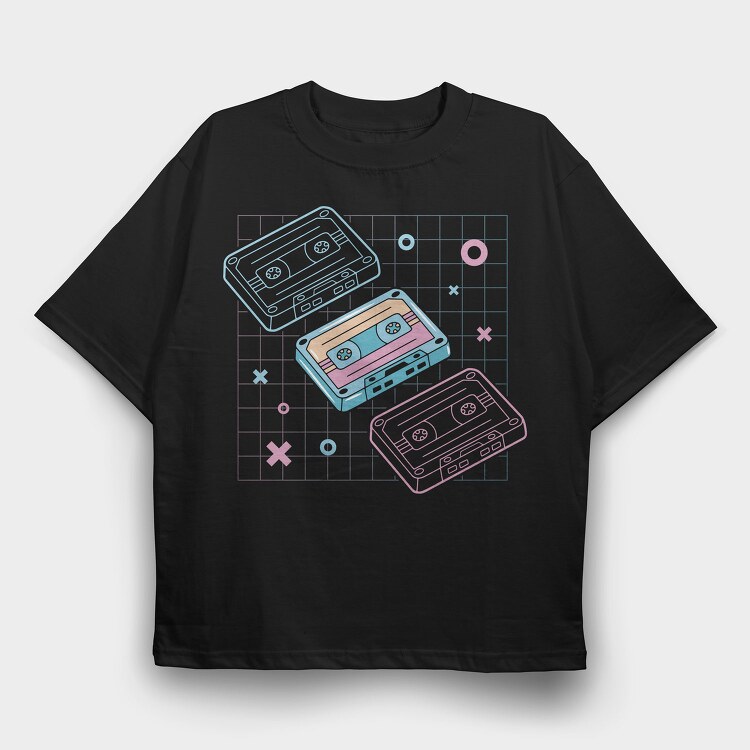 Cassette Tape Music Vaporwave Electronics, Tricou Oversize Barbati (Unisex)