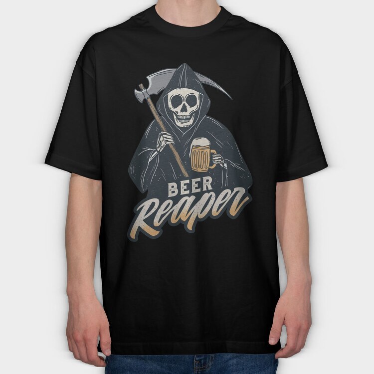 Grim Reaper Drinking Beer Skull, Tricou Oversize Barbati (Unisex)
