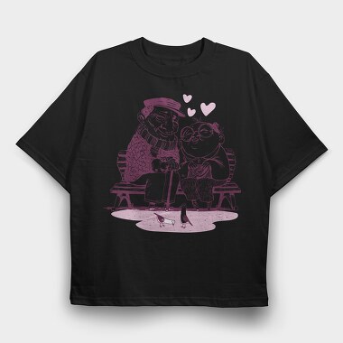 Romantic Old Couple Love Mug, Tricou Oversize Barbati (Unisex)