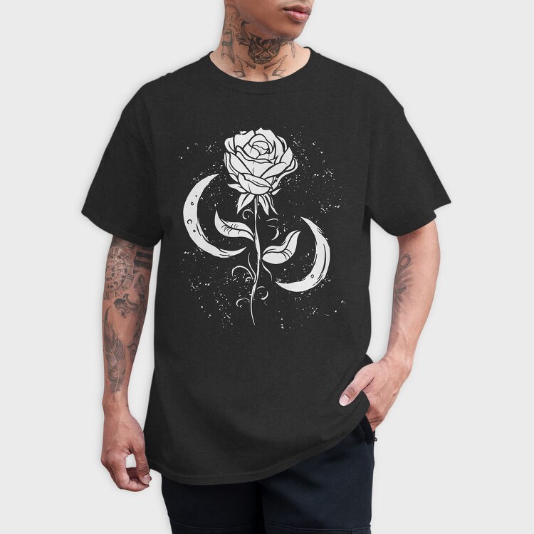 Romantic Rose And Moon, Tricou Barbati (Unisex)
