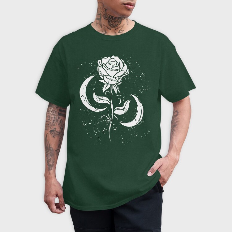 Romantic Rose And Moon, Tricou Barbati (Unisex)