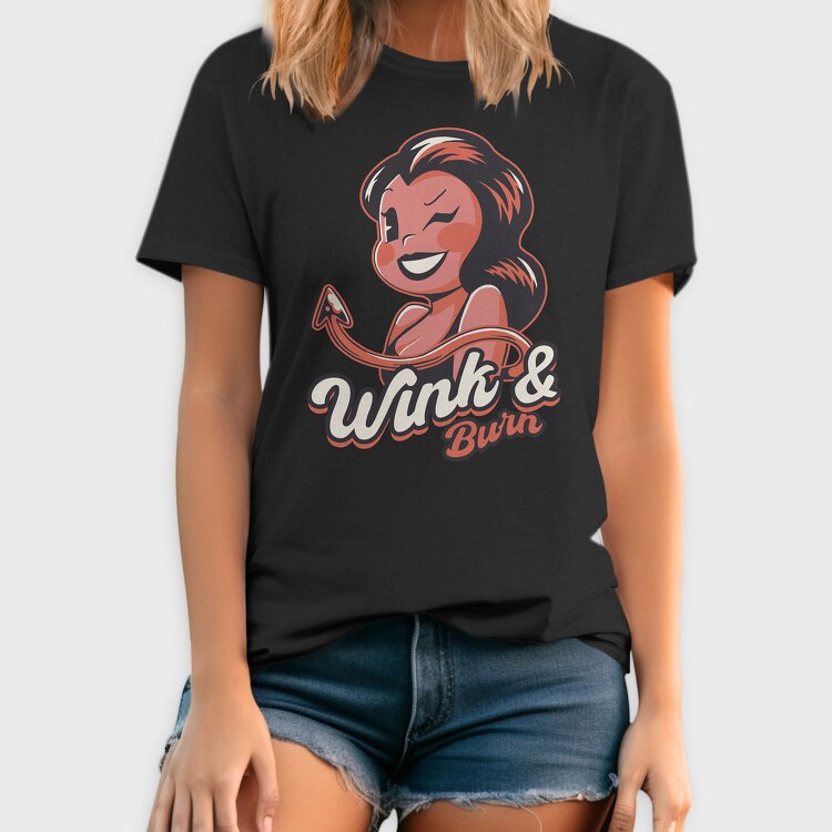 Winking Devil Pun Cartoon Girl Halloween, Tricou Barbati (Unisex)
