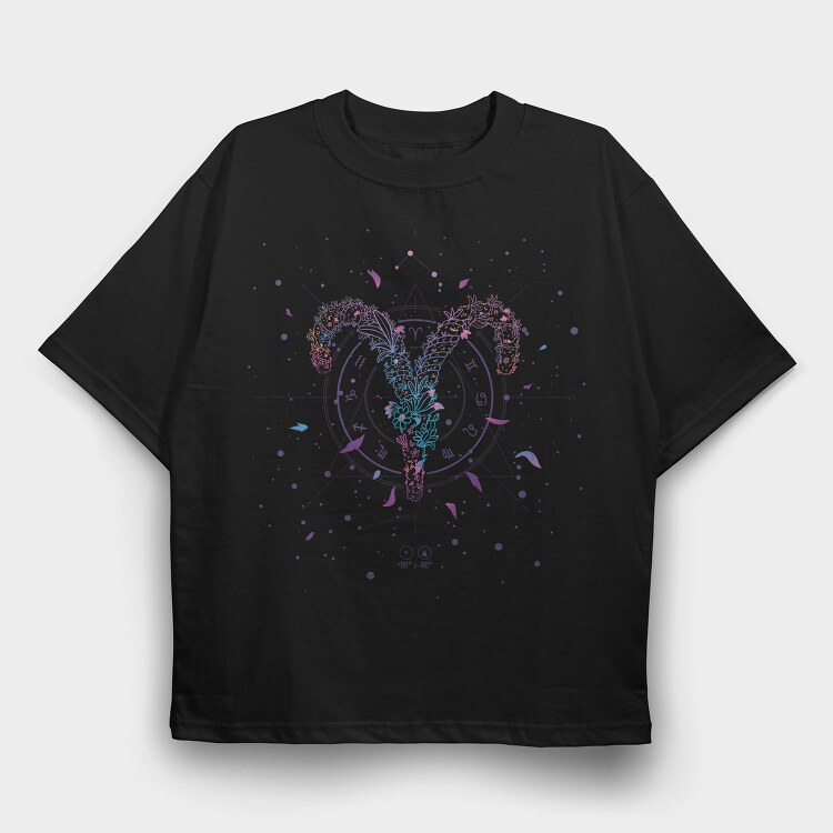 Aries Floral Zodiac Sign, Tricou Oversize Barbati (Unisex)
