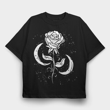 Romantic Rose And Moon, Tricou Oversize Barbati (Unisex)