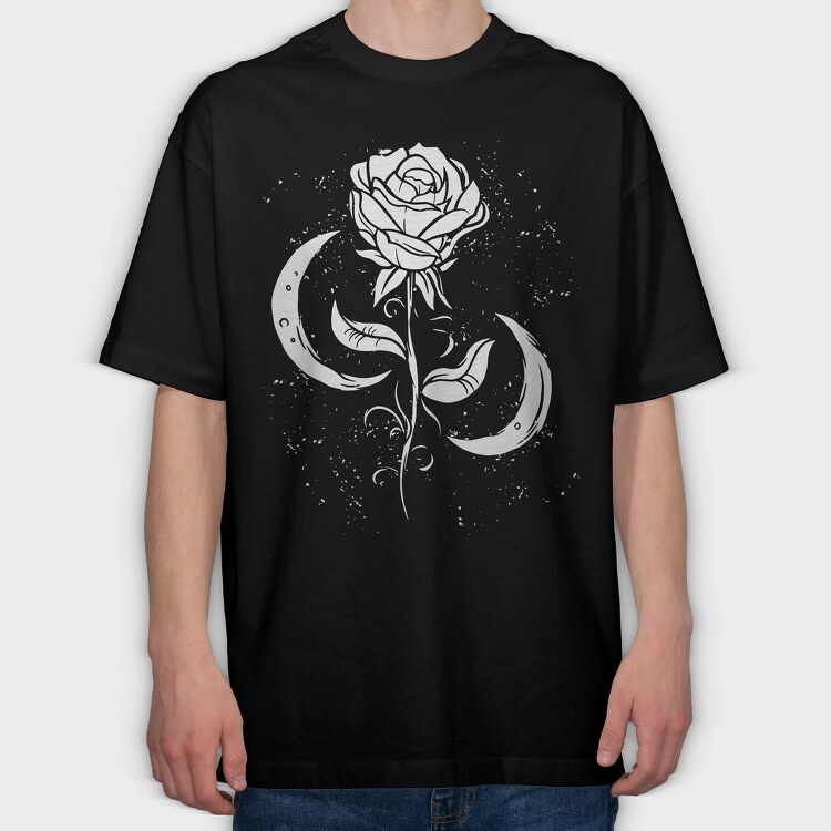 Romantic Rose And Moon, Tricou Oversize Barbati (Unisex)