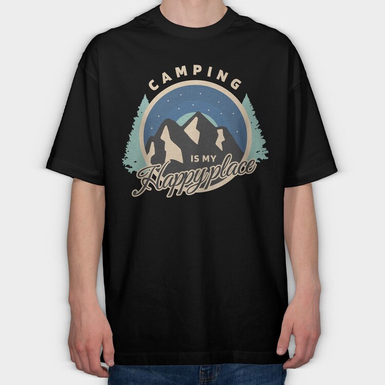 Happy Place Camping, Tricou Oversize Barbati (Unisex)