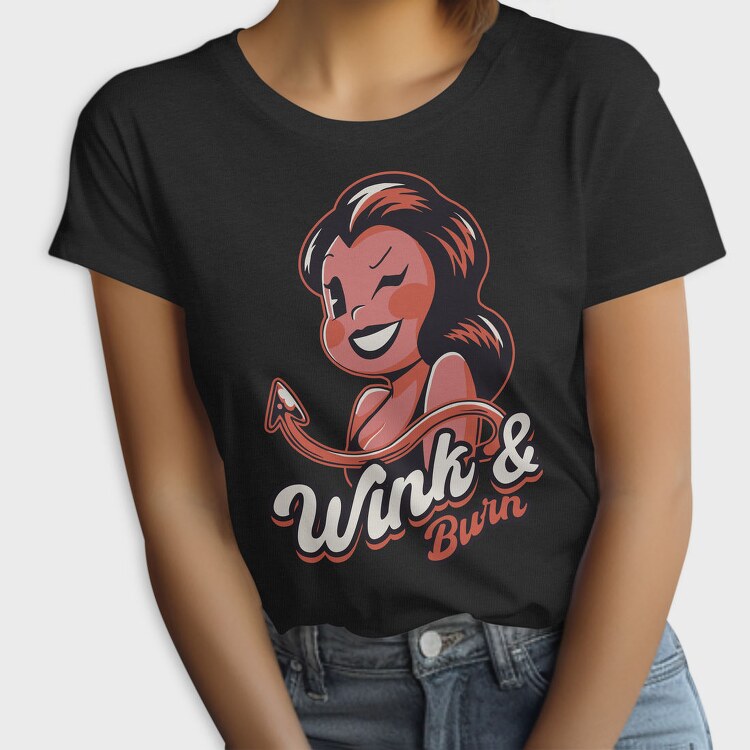 Winking Devil Pun Cartoon Girl Halloween, Tricou Femei