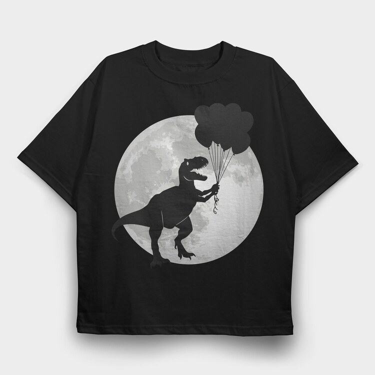 Dinosaur With Balloons T Rex, Tricou Oversize Barbati (Unisex)