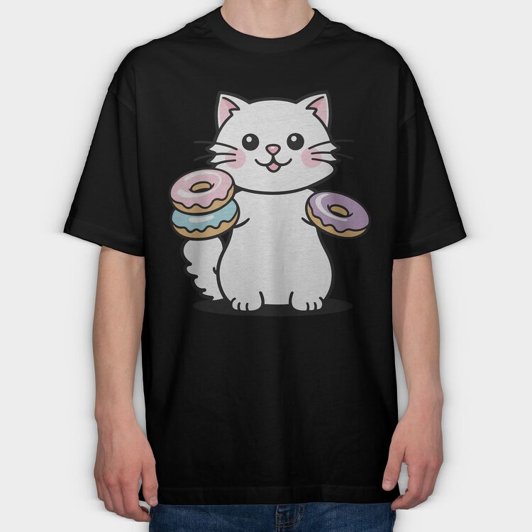 Cat And Donuts White Kitty, Tricou Oversize Barbati (Unisex)