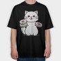 Cat And Donuts White Kitty, Tricou Oversize Barbati (Unisex)