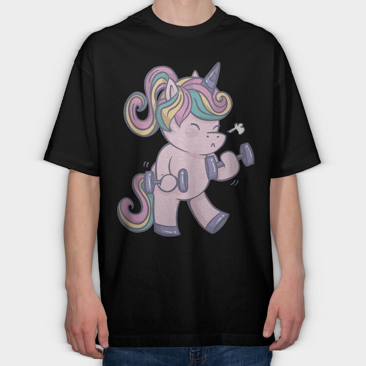 Unicorn Lifting Weights Kawaii Working Out, Tricou Oversize Barbati (Unisex)