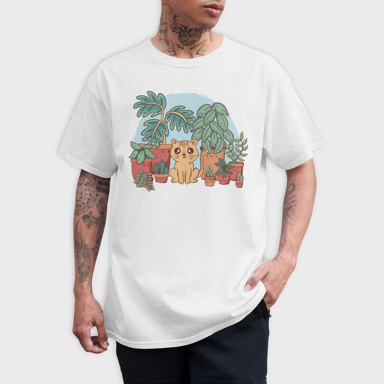 Cat And Plants, Tricou Barbati (Unisex)