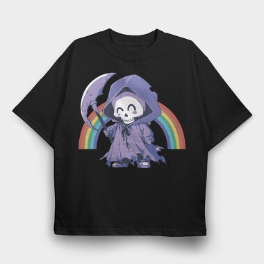 Grim Reaper Rainbow Smile Reaper, Tricou Oversize Barbati (Unisex)
