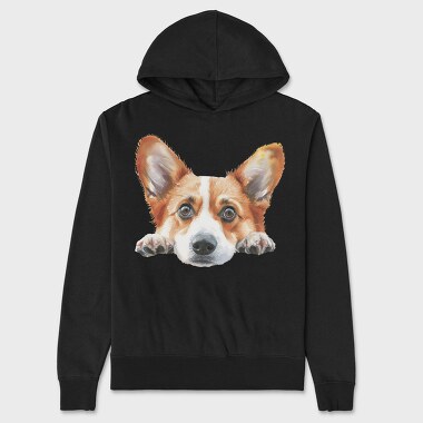 Corgi Peeking Face, Hanorac Oversize Barbati (Unisex)