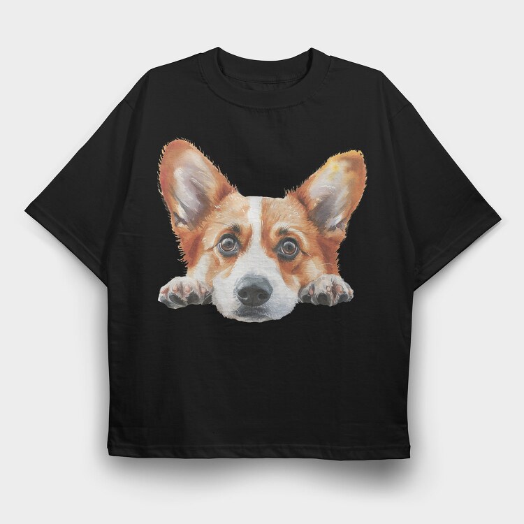 Corgi Peeking Face, Tricou Oversize Barbati (Unisex)