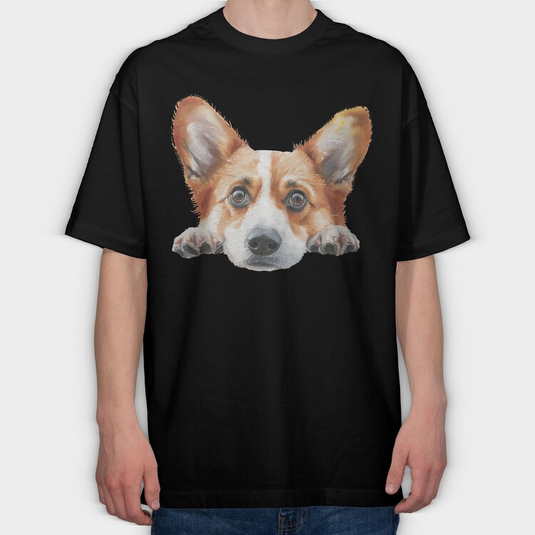 Corgi Peeking Face, Tricou Oversize Barbati (Unisex)