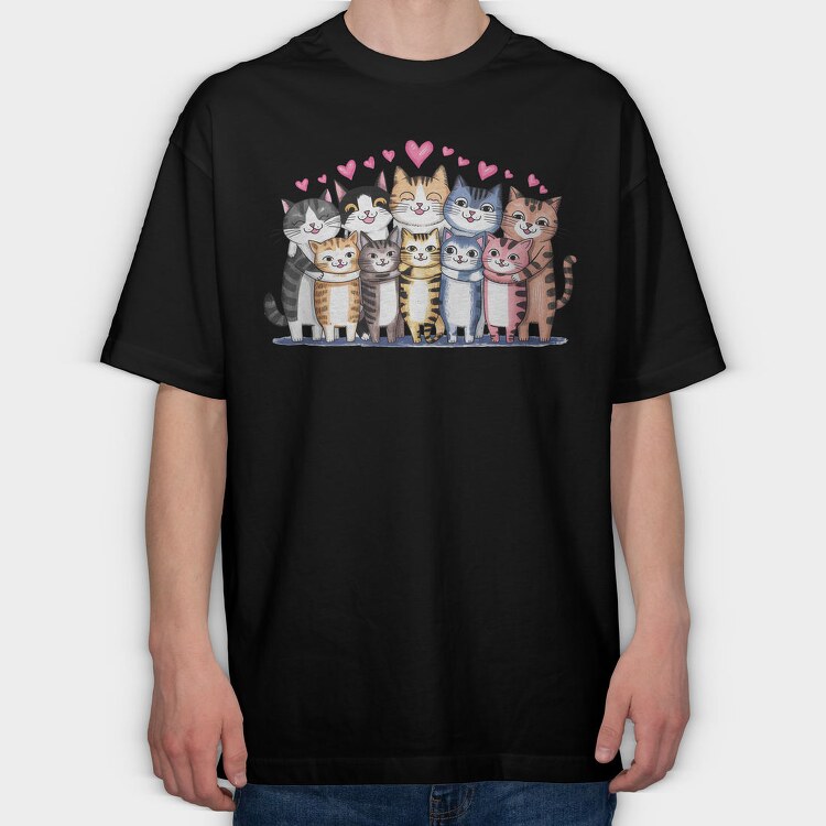 Cute Cats Clan, Tricou Oversize Barbati (Unisex)