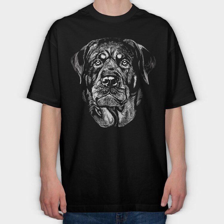 Rottweiler Dog Breed Portrait, Tricou Oversize Barbati (Unisex)