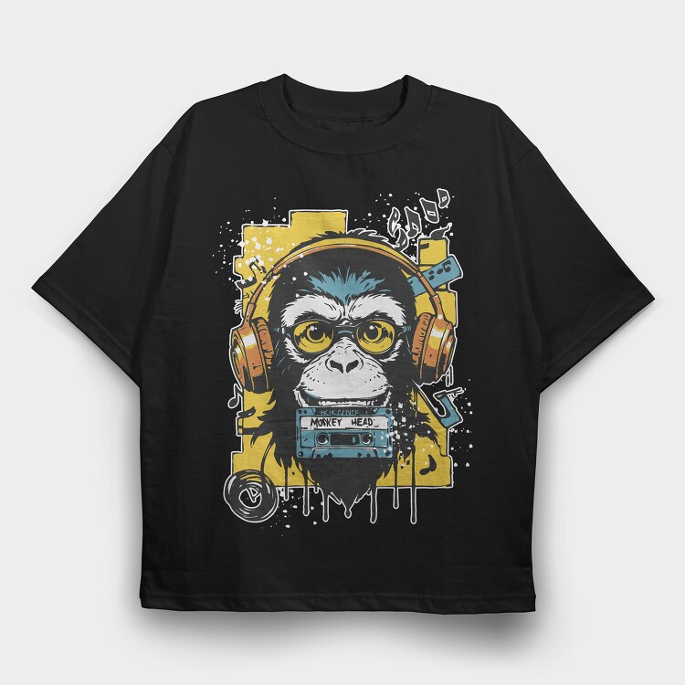 Groovy Monkey Dj Music Head, Tricou Oversize Barbati (Unisex)