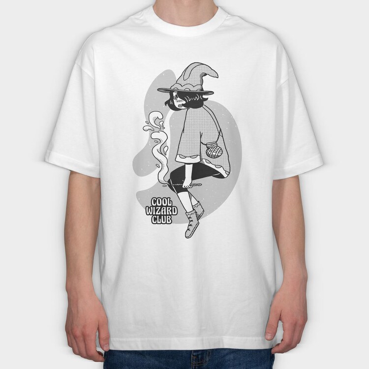 Cartoon Wizard Girl Fantasy Cool Club, Tricou Oversize Barbati (Unisex)