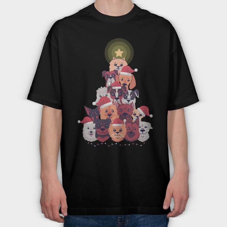 Dog Christmas Tree, Tricou Oversize Barbati (Unisex)