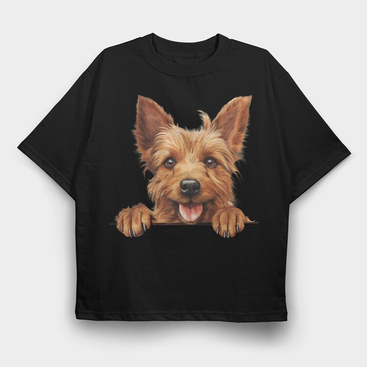 Aussie Terrier Peeking, Tricou Oversize Barbati (Unisex)