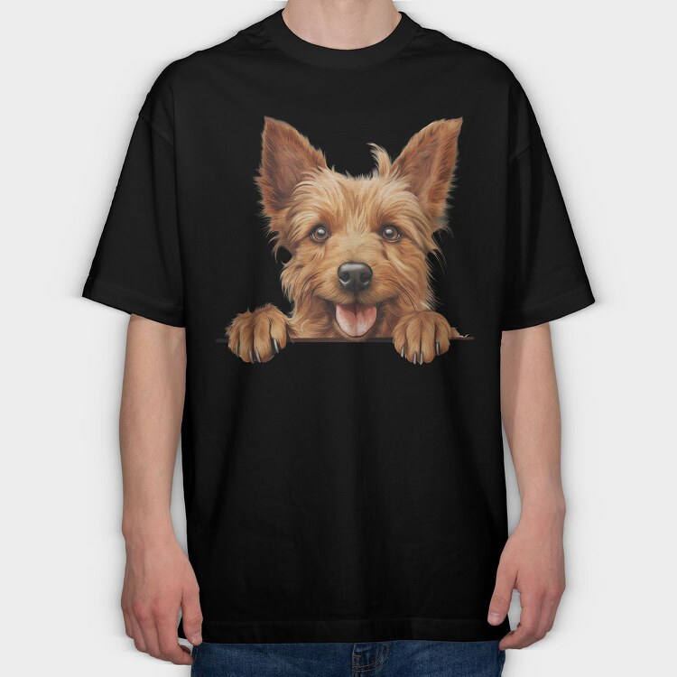 Aussie Terrier Peeking, Tricou Oversize Barbati (Unisex)