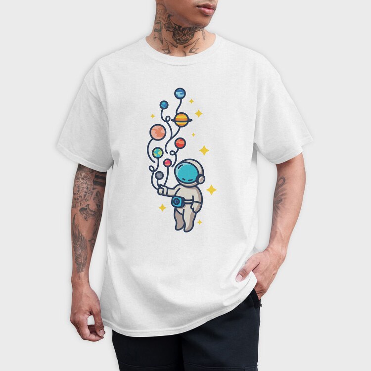 Astronaut And Balloon Planets, Tricou Barbati (Unisex)