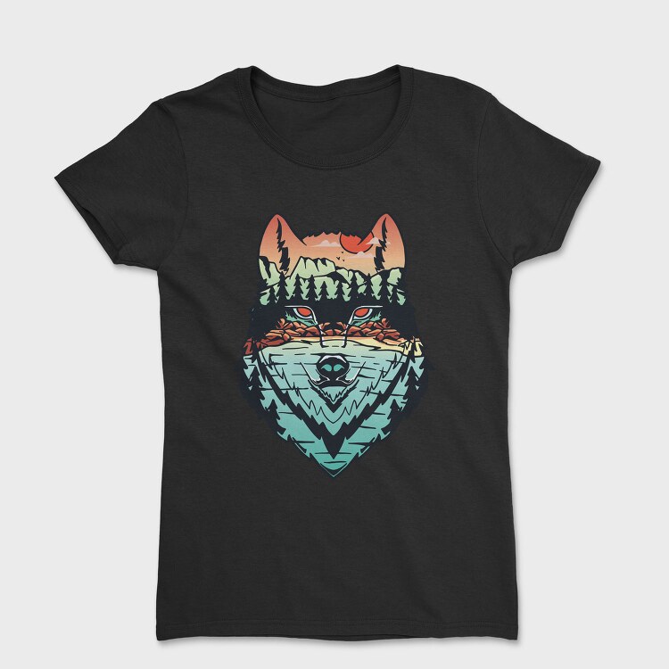 Hand Draw Landscape Wolf, Tricou Femei